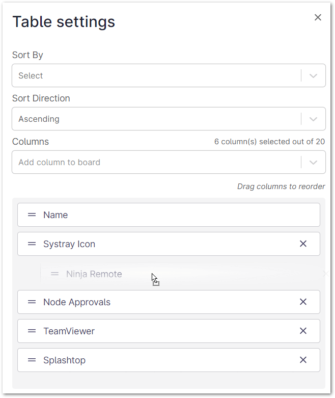 Select which columns to add/remove from the Columns dropdown. 