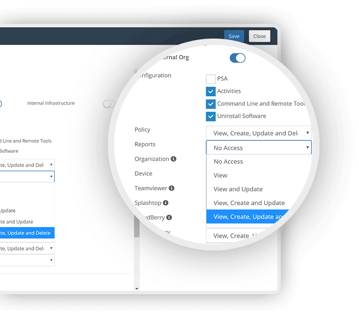 NinaRMM User Administration zoom print screen