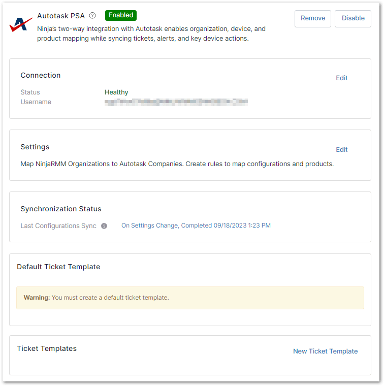 Enter username and password for your Autotask API user account for the page "How to Connect Autotask with NinjaOne"