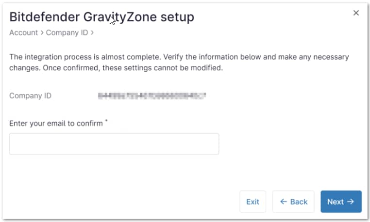 Verify that the Company ID for the page How to Connect Bitdefender GravityZone with NinjaOne