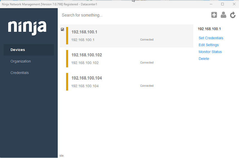 A screenshot of discovered devices in the NinjaOne datacenter