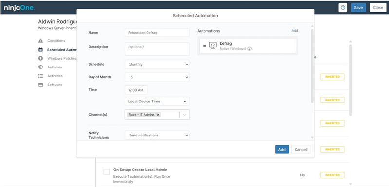 A screenshot showing how to schedule a automation