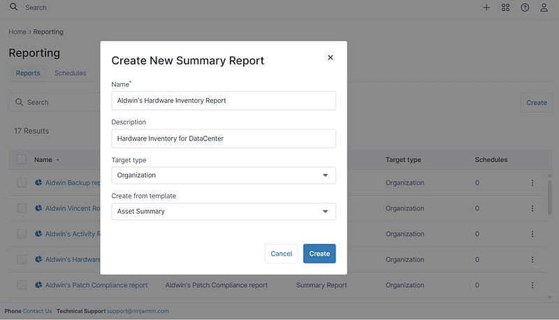 A screenshot showing the summary report creation