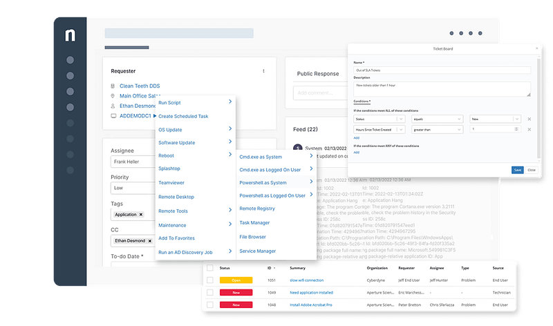 A collage of windows and dashboards for the page IT Service Desk Ticketing