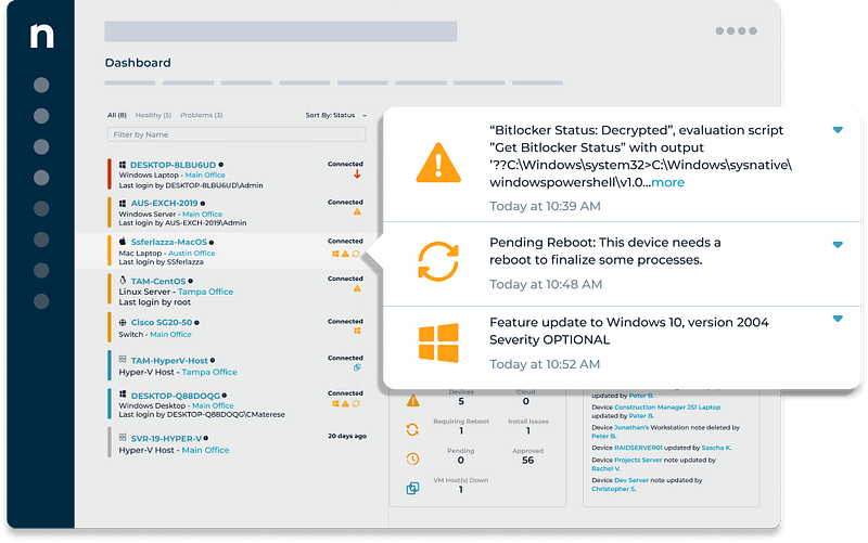 Managed service provider software UI highlighting security attributes