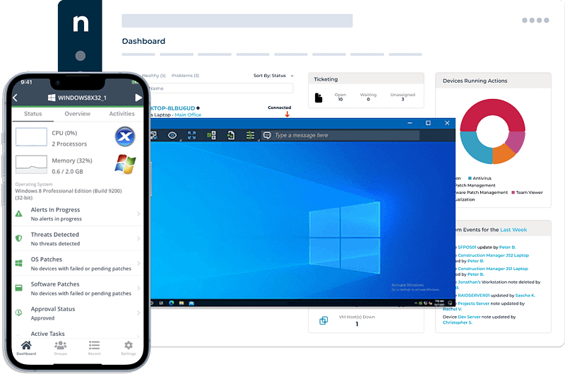 MSP platform interface behind remote connections to a Windows and mobile device