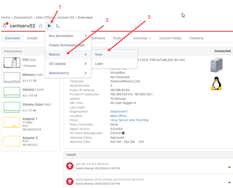 A screenshot showing the datacenter