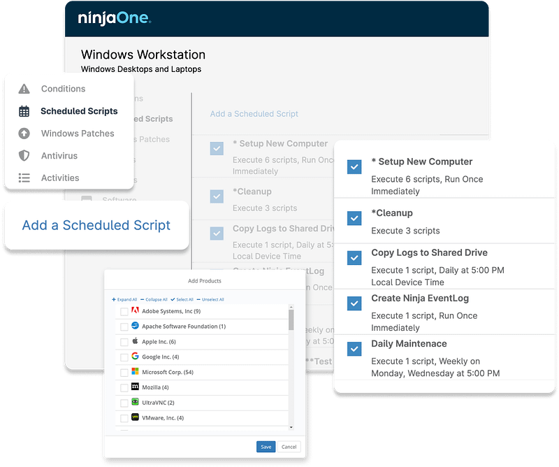 NinjaOne MSP software interface with automation workflows