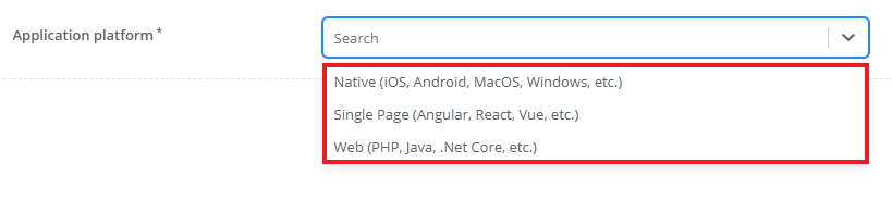 The Application Platform drop-down list has three options for OAuth Application creation. 