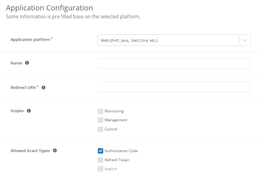 The Application Configuration options are the same across all three options.