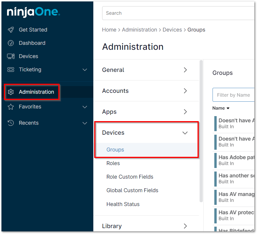 Navigate to Administration > Devices > Groups.