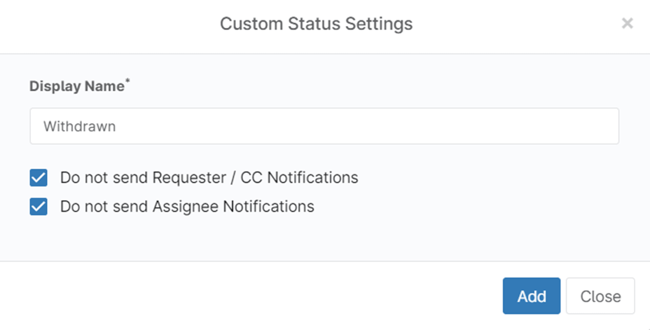 Custom Status Settings pop-up window