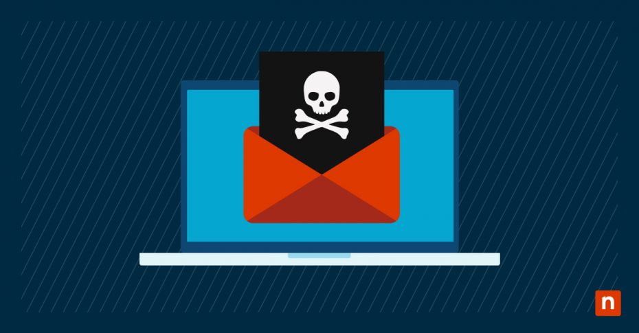 Skull and cross bones inside an envelope representing email spoofing