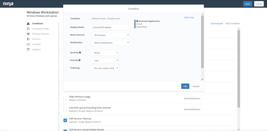 desinstalación remota de software con la automatización ninjarmm paso 3