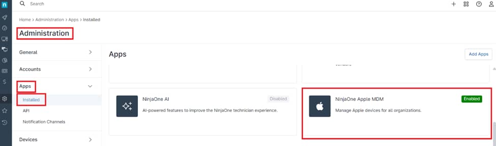 Enable the NinjaOne Apple MDM App: 