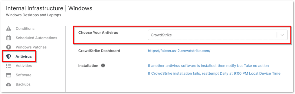 A window to enable Crowdstrike