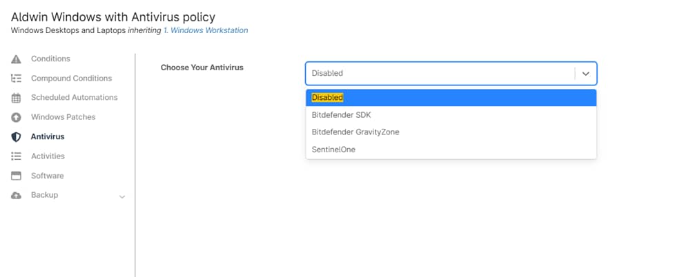 Navigate to Antivirus Settings 