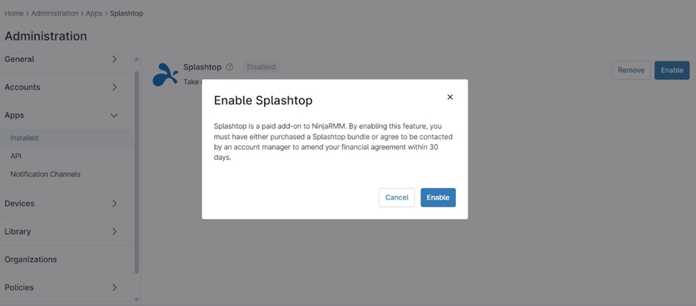 Enable Splashtop for the page "How to Connect Splashtop with NinjaOne"