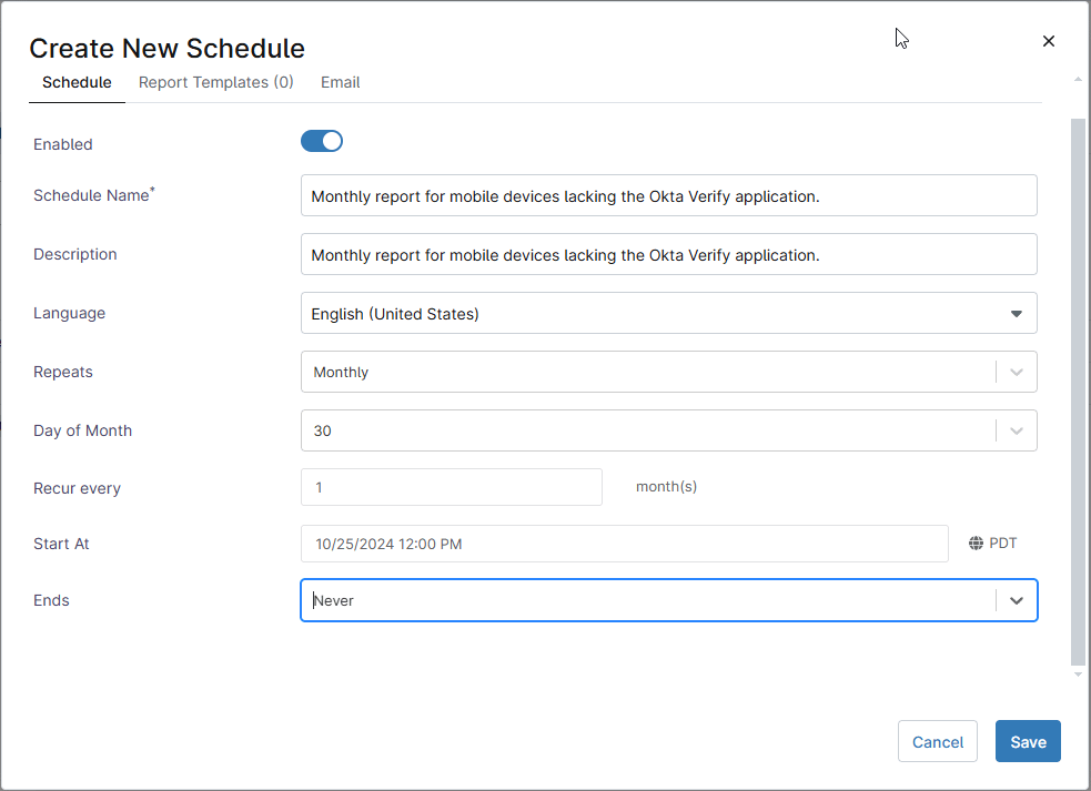 Create New Schedule tab