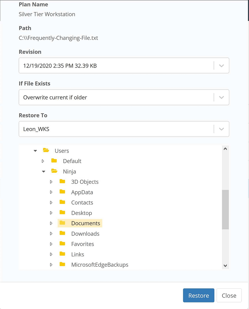 backup e ripristino dei file con ninja