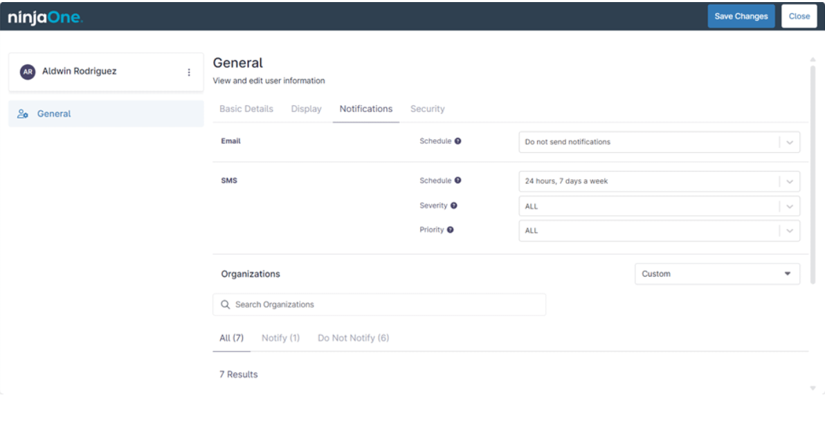 A screenshot showing the mobile device alerts configurated