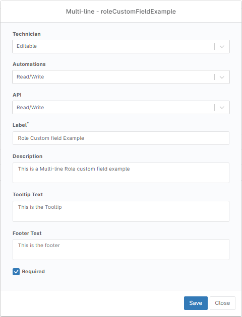 A screenshot of the roleCustomFieldExample for the page Configuring Custom Fields