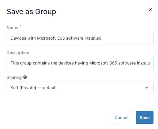 A screenshot showing the user what they need to fill to create a software group.