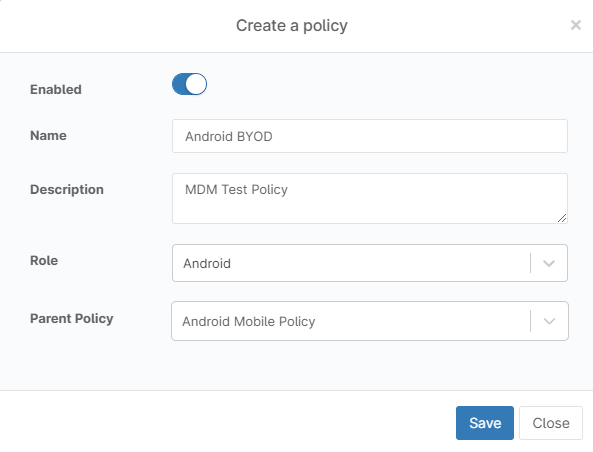 Screenshot showing the policy window for the Application Management
