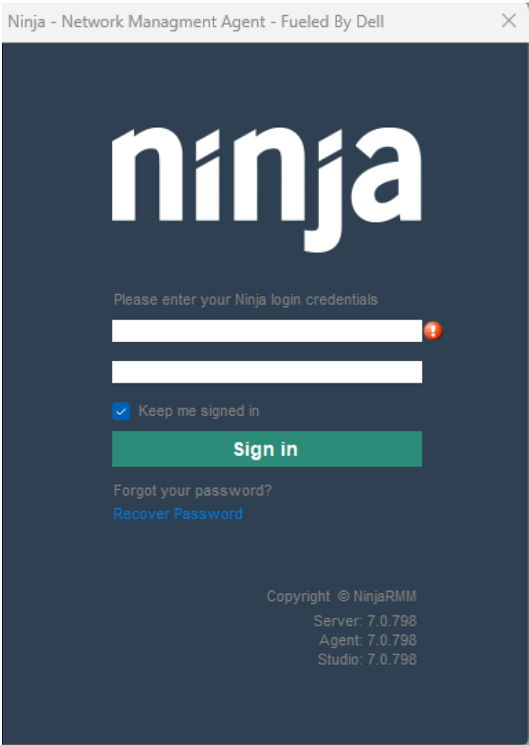 A screenshot showing the NMS Agent login screen