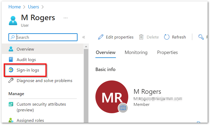 Select the user and click Sign-in logs in their profile. 