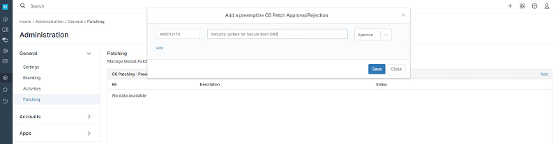 A screenshot of a dialog box to add patches for the blog Zero-Day Vulnerability Mitigation
