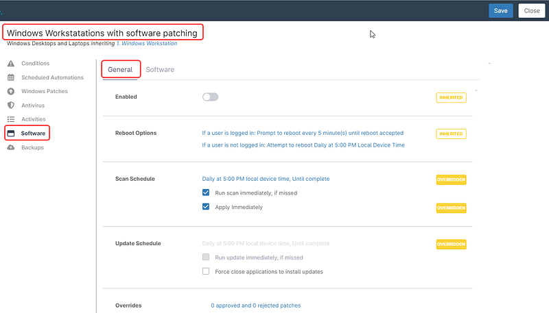 A screenshot showing the windows workstatations with software patching