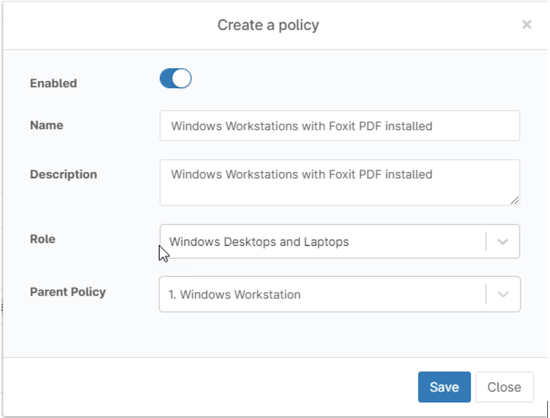 A screenshot showing the creating of the policy