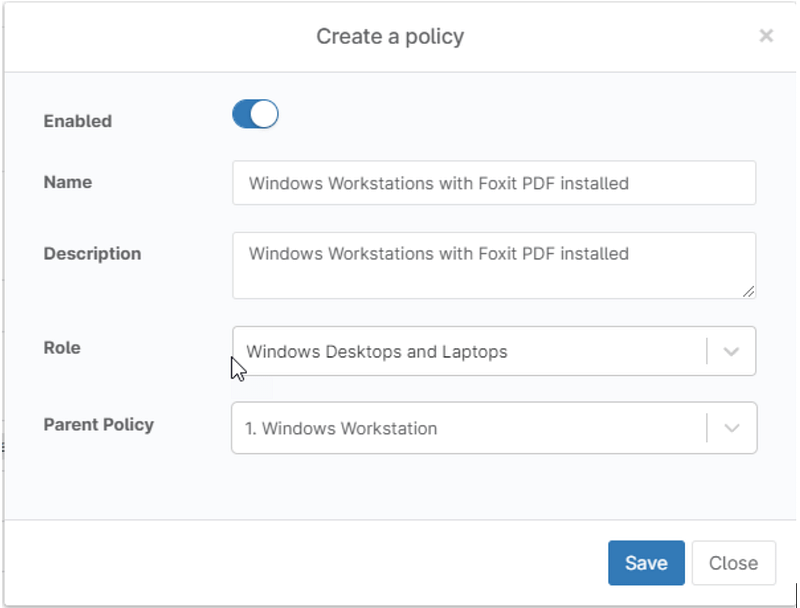 A screenshot showing the create a policy screen
