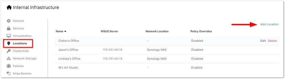 Internal infrastructure tab