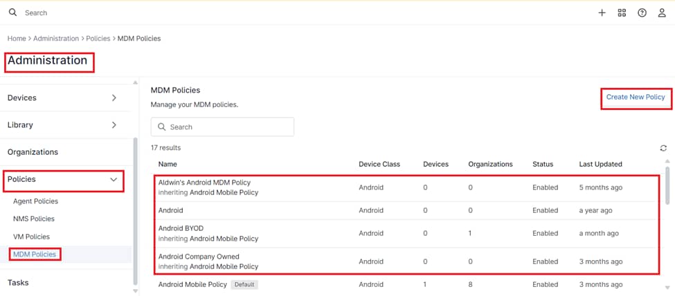 On the right side of the page, either click Create New Policy to establish a new policy or select an existing Policy to modify it. 