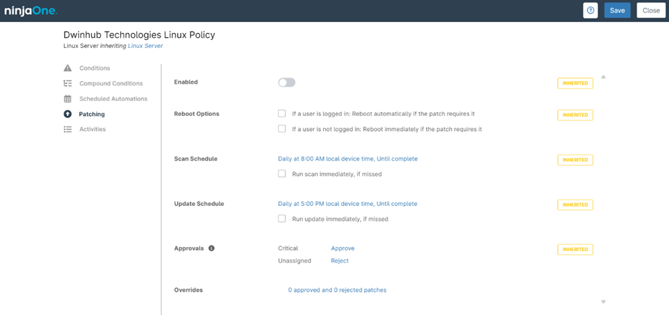 Configurable Options for a NinjaOne Linux Policy Patching 