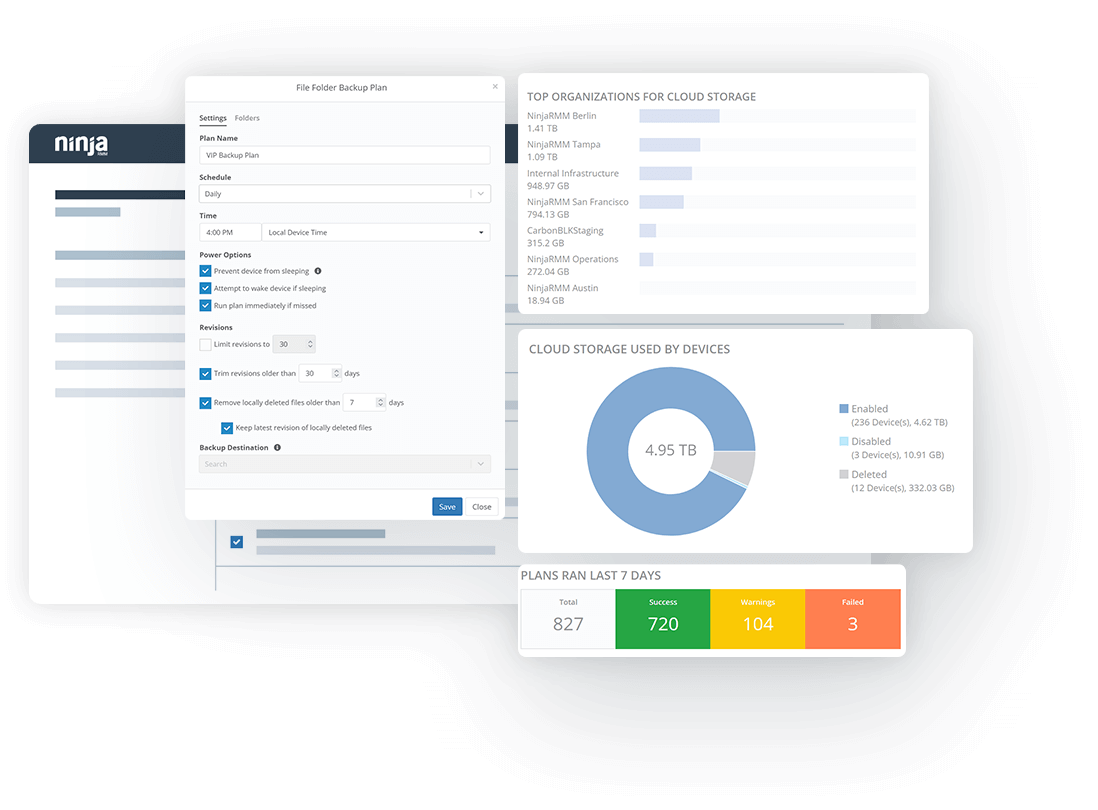 A screenshot of the NinjaOne enterprise backup dashboard