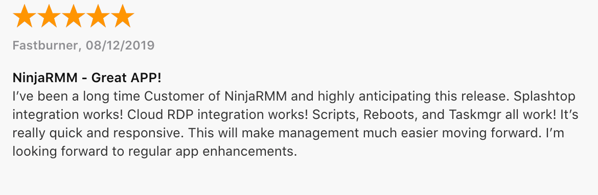 Recensioni dell'applicazione mobile NinjaOne