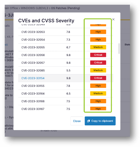 Schermvoorbeeld CVSS-score en kleurcodering