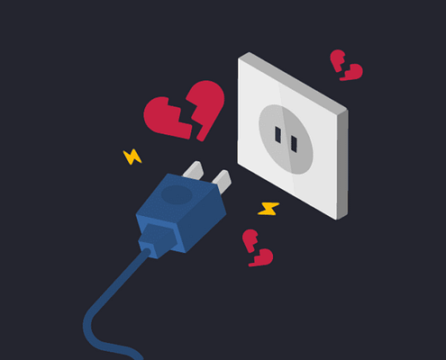 prise débranchée et coeur brisé