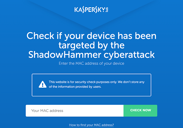 Kaspersky ShadowHammer MAC address tool